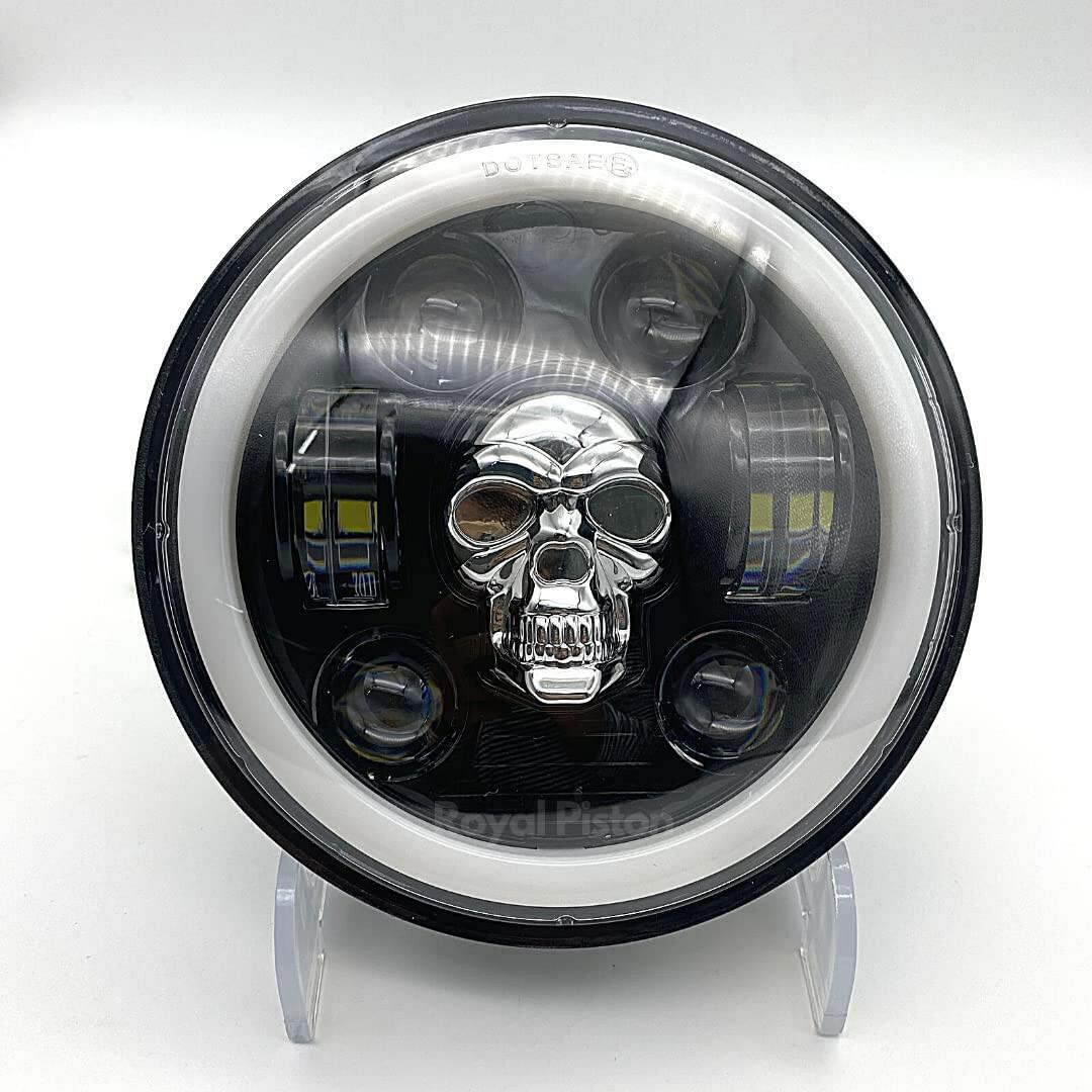 Rx 100 Small Handlebar Royal Piston Skull LED Headlight (12V Smart