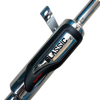Royal Piston HK Classic Chrome Exhaust fit for Royal Enfield  Silencer with Bass Thump | Heat-Resistant | Bolt-On Fit | Old is Gold Edition - Royal Piston
