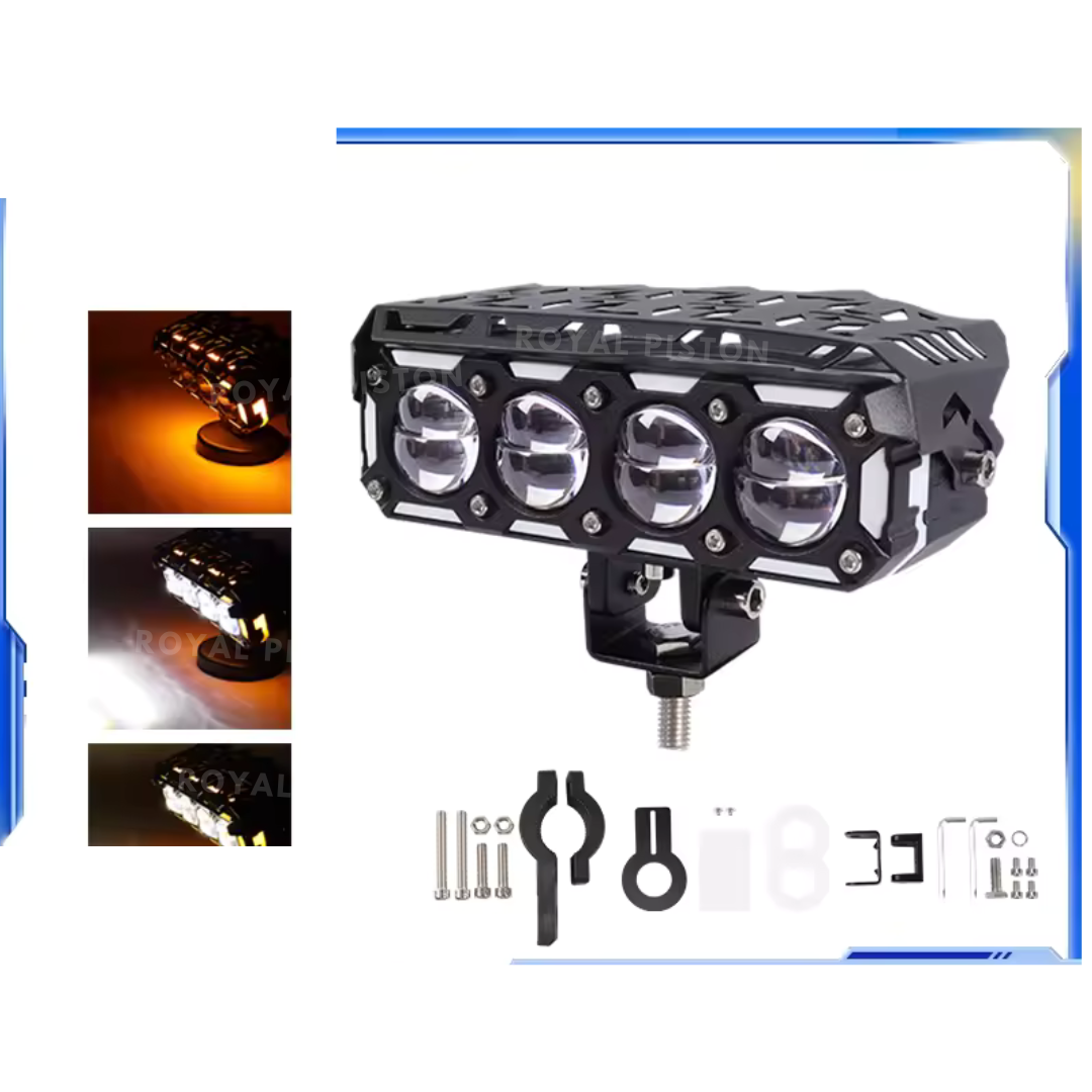 Royal Piston LED Fog Light For Bike | 120W Devil Eye Powerful Flood Lamp | August 2024 Edition with Full Harness Kit & Switch | Fog Lamp for Bike/Car/Jeep (Wider Throw) (4 Lens)