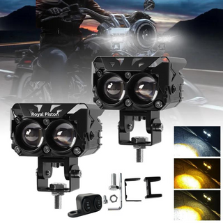 Royal Piston LED Fog Light For Bike | 4 LED Chip Yellow , white and Red Colour Auxiliary Lamp | With 6 Months Warranty & Switch | Waterproof Fog Lamp for Bike/Car/SUV - Royal Piston