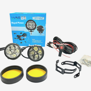 Royal Piston New 4 LED Powerful LED Fog Light | High Wattage DC Auxiliary Fog Lights | with Harness Kit Yellow White Light - Royal Piston
