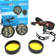 Royal Piston New 4 LED Powerful LED Fog Light | High Wattage DC Auxiliary Fog Lights | with Harness Kit Yellow White Light