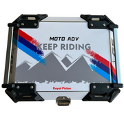 Royal Piston White Graphic Motorcycle Top Box – 45L Aluminum Alloy Storage with Padded Interior | Lockable | Weatherproof | Universal Fit for Touring Bikes