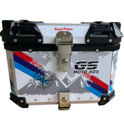 Royal Piston White Graphic Motorcycle Top Box – 45L Aluminum Alloy Storage with Padded Interior | Lockable | Weatherproof | Universal Fit for Touring Bikes