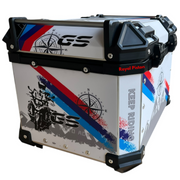 Royal Piston White Graphic Motorcycle Top Box – 45L Aluminum Alloy Storage with Padded Interior | Lockable | Weatherproof | Universal Fit for Touring Bikes