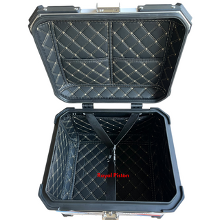 Royal Piston White Graphic Motorcycle Top Box – 45L Aluminum Alloy Storage with Padded Interior | Lockable | Weatherproof | Universal Fit for Touring Bikes - Royal Piston