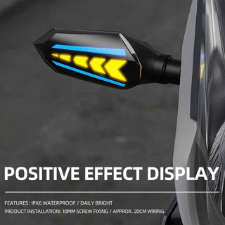 Royal Piston Universal Motorcycle LED Projector Handlebar Lamp: 12 LED, Double Color Flow Type Sequential 2-in-1 Yellow + Blue Indicators. 2pc