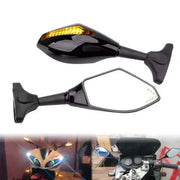 Royal Piston Motorcycle Side Rearview Mirror With LED Turn Signal light Mirrors For All Motorbike Black (2 Pc)