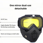 Royal Piston Motorcycle Full Face Mask Goggles Mask Motorcycle Splash & Wind Shield Outdoor Eye Protection Glasses | Eyewear Detachable Face Mask Anti Scratch (Yellow)