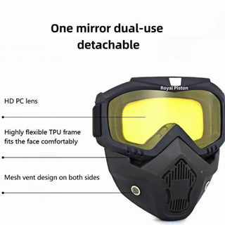 Royal Piston Motorcycle Full Face Mask Goggles Mask Motorcycle Splash & Wind Shield Outdoor Eye Protection Glasses | Eyewear Detachable Face Mask Anti Scratch (Yellow)