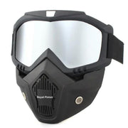 Royal Piston Motorcycle Full Face Mask Goggles Mask Motorcycle Splash & Wind Shield Outdoor Eye Protection Glasses | Eyewear Detachable Face Mask Anti Scratch (Silver)