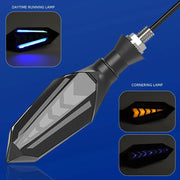 Royal Piston Universal Motorcycle LED Projector Handlebar Lamp: 12 LED, Double Color Flow Type Sequential 2-in-1 Yellow + Blue Indicators. 2pc