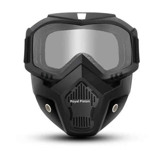 Royal Piston Motorcycle Full Face Mask Goggles Mask Motorcycle Splash & Wind Shield Outdoor Eye Protection Glasses | Eyewear Detachable Face Mask Anti Scratch (Transparent)