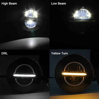 Royal Piston HJG Minus Without Ring Headlight 110W: Latest 2023 CREE/Osram LED, High/Low Beam, DRL, Cool Amber Light. For Royal Enfield/Jeep/Thar (1pc)