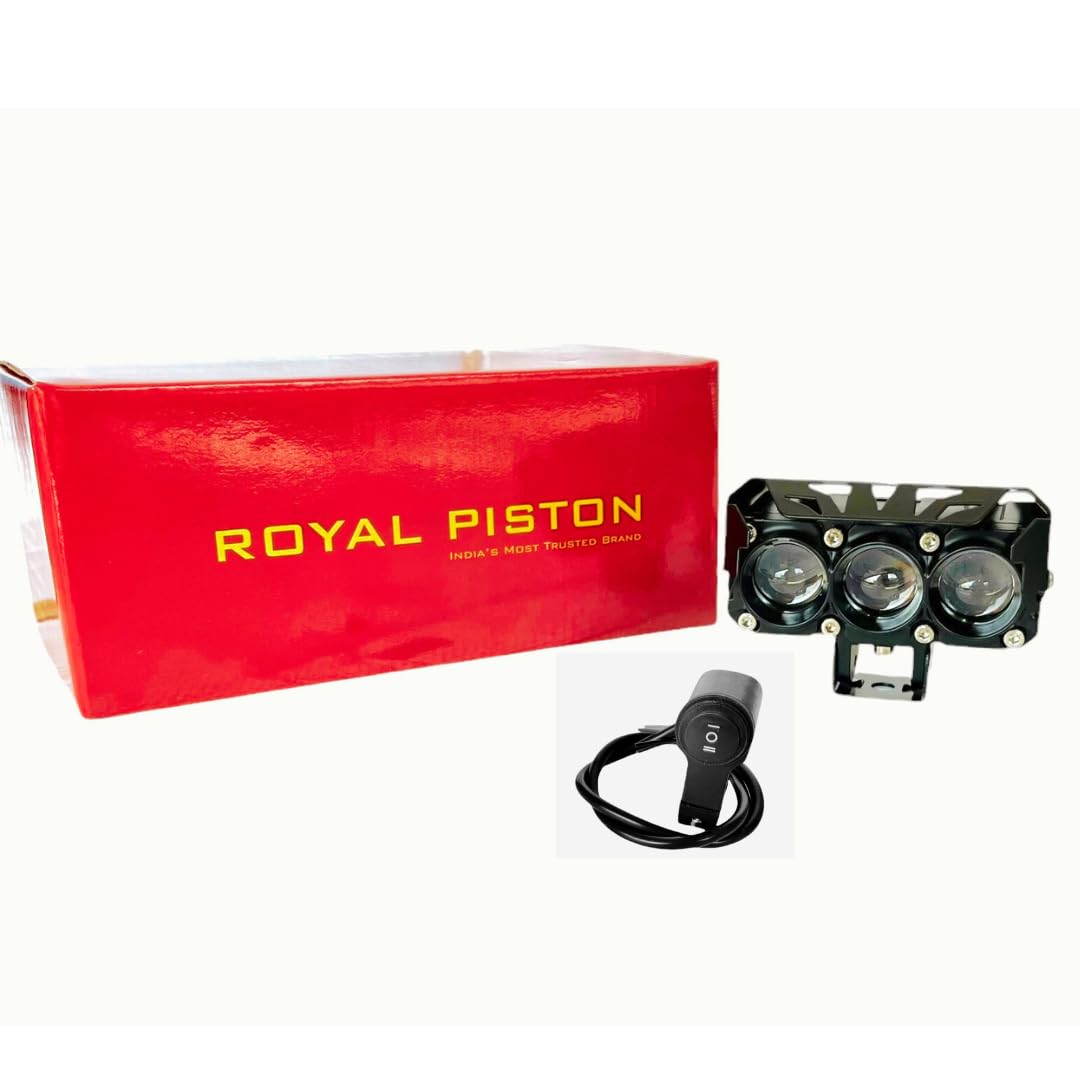 Royal Piston 3-Eye Fog Light with Switch - Mega Drive With Laser Spot Beam & Korean Led Chips Enhanced Arrival, Wider Coverage 3 Round LEDs For Bikes, Cars (6 Months Warranty)