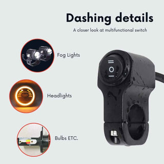 Royalpiston Multifunctional 12V Dc Motorcycle Handlebar Switch 7/8" On-Off-On Headlight Fog Brake Light Switch Fit For All Motorcycles (Black)