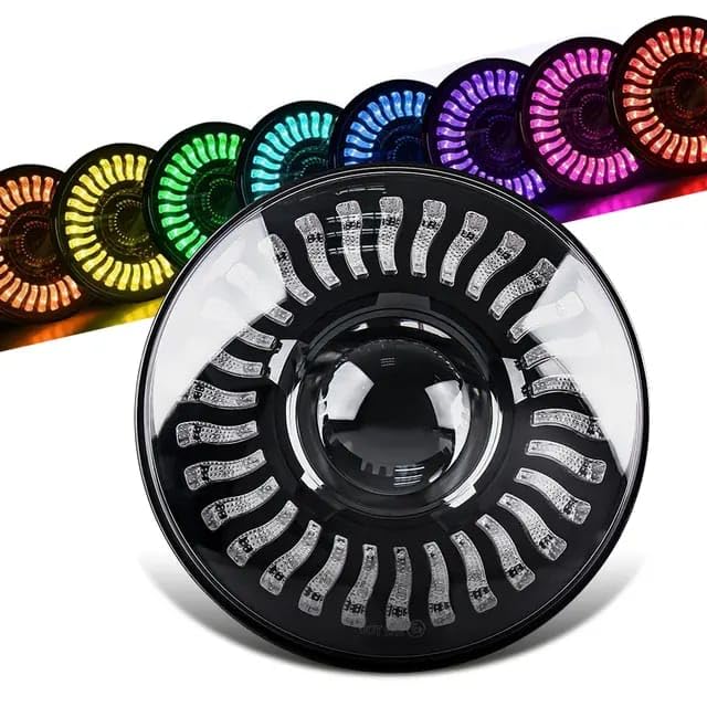 Royal Piston 7 Inch RGB LED Headlight | 75-120W CREE/Osram | Multicolor Compatible with Royal Enfield, Jeep, Thar, Gypsy