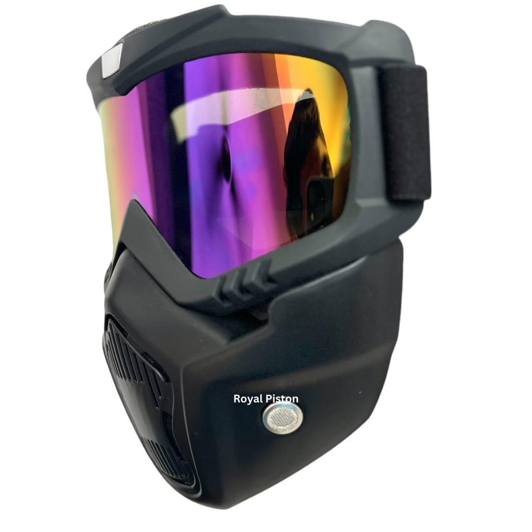 Royal Piston Motorcycle Full Face Mask Goggles Mask Motorcycle Splash & Wind Shield Outdoor Eye Protection Glasses | Eyewear Detachable Face Mask Anti Scratch (Multi Colour)