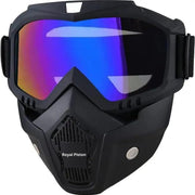 Royal Piston Motorcycle Full Face Mask Goggles Mask Motorcycle Splash & Wind Shield Outdoor Eye Protection Glasses | Eyewear Detachable Face Mask Anti Scratch (Multi Colour)