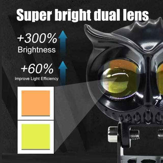 Royal Piston LED Fog Light: HJG Owl Fog Lights 12V, 40W, Dual Tone, 2-in-1 Light with Flood Light, Yellow & White. For Bike, Car, Thar, Jeep (1pc)