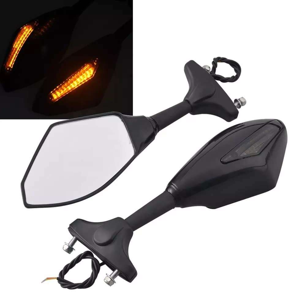 Royal Piston Motorcycle Side Rearview Mirror With LED Turn Signal light Mirrors For All Motorbike Black (2 Pc)