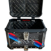 Royal Piston Graphic Motorcycle Top Box – 45L Aluminum Alloy Storage with Padded Interior | Lockable | Weatherproof | Universal Fit for Touring Bikes