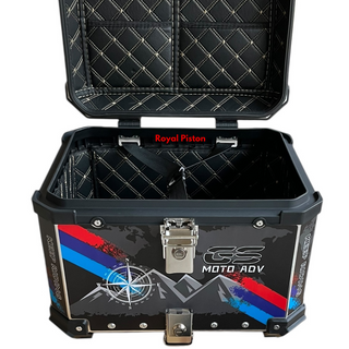 Royal Piston Graphic Motorcycle Top Box – 45L Aluminum Alloy Storage with Padded Interior | Lockable | Weatherproof | Universal Fit for Touring Bikes - Royal Piston