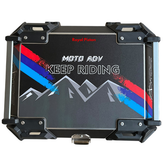 Royal Piston Graphic Motorcycle Top Box – 45L Aluminum Alloy Storage with Padded Interior | Lockable | Weatherproof | Universal Fit for Touring Bikes - Royal Piston