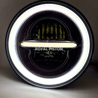 Royal Piston 110W LED Headlight | Minus Ring, 6 Months Warranty High/Low Beam, DRL, Amber | CREE/Osram | Compatible with Royal Enfield, Thar, Gypsy