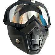 Royal Piston Motorcycle Full Face Mask Goggles Mask Motorcycle Splash & Wind Shield Outdoor Eye Protection Glasses | Eyewear Detachable Face Mask Anti Scratch (Silver)