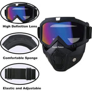 Royal Piston Motorcycle Full Face Mask Goggles Mask Motorcycle Splash & Wind Shield Outdoor Eye Protection Glasses | Eyewear Detachable Face Mask Anti Scratch (Multi Colour)