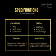 Royal Piston HJG Minus Without Ring Headlight 110W: Latest 2023 CREE/Osram LED, High/Low Beam, DRL, Cool Amber Light. For Royal Enfield/Jeep/Thar (1pc) - Royal Piston