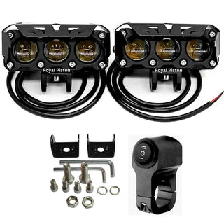 Royal Piston 3-Eye Fog Light with Switch - Mega Drive With Laser Spot Beam & Korean Led Chips Enhanced Arrival, Wider Coverage 3 Round LEDs For Bikes, Cars (6 Months Warranty)