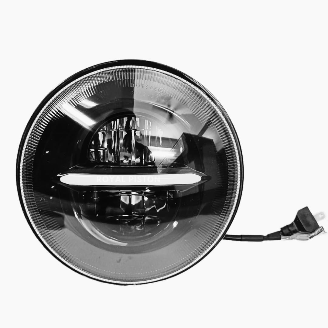 Royal Piston Daymaker Minus 7" LED Headlight | 110W CREE/Osram | High/Low + DRL Beam LED Headlight, 6 Months Warranty Compatible With Royal Enfield, Thar, Gypsy (Original)