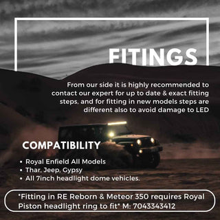 Royal Piston Daymaker Minus 7" LED Headlight | 110W CREE/Osram | High/Low + DRL Beam LED Headlight, 6 Months Warranty Compatible With Royal Enfield, Thar, Gypsy (Original)