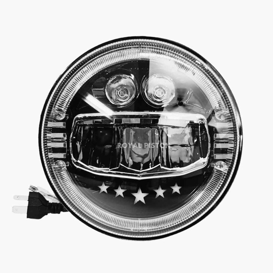Royal Piston 7" LED Headlight: 110W Osram LEDs, High-Intensity Korean Chips High/Low Beam, DRL, Cool White - Fits Jeep, Thar, Gypsy (Single Headlight)