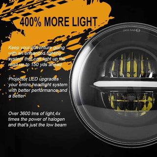 Royal Piston Daymaker Minus 7" LED Headlight | 110W CREE/Osram | High/Low + DRL Beam LED Headlight, 6 Months Warranty Compatible With Royal Enfield, Thar, Gypsy (Original)