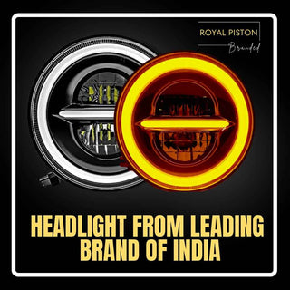 Royal Piston 110W LED Headlight | Minus Ring, 6 Months Warranty High/Low Beam, DRL, Amber | CREE/Osram | Compatible with Royal Enfield, Thar, Gypsy
