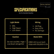 Royal Piston HJG Minus With Ring Headlight 110W: Latest 2023 CREE/Osram LED, High/Low Beam, DRL, Cool Amber Light For Royal Enfield/Jeep/Thar - Royal Piston