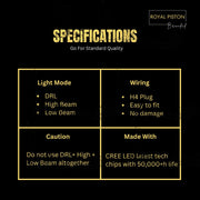 Royal Piston 110W LED Headlight | Minus Ring, 6 Months Warranty High/Low Beam, DRL, Amber | CREE/Osram | Compatible with Royal Enfield, Thar, Gypsy