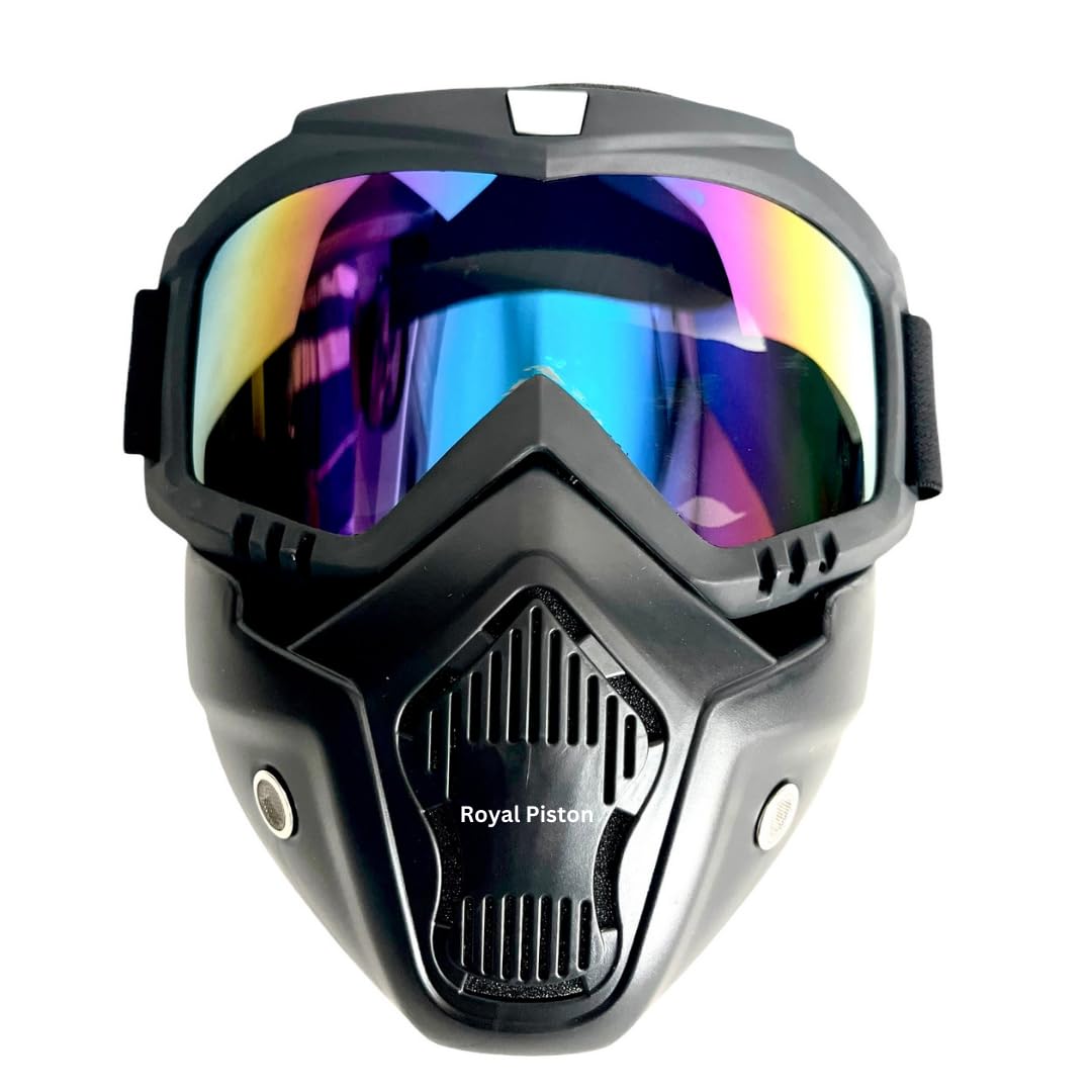 Royal Piston Motorcycle Full Face Mask Goggles Mask Motorcycle Splash & Wind Shield Outdoor Eye Protection Glasses | Eyewear Detachable Face Mask Anti Scratch (Multi Colour)