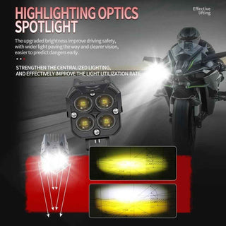 Royal Piston™ 3-in-1 HJG Fog Light: 120W-12V Red, White, Yellow! Illuminate Your Ride with 4 LED Laser Wide Light. Perfect for Bike, Car, Thar, Jeep Adventures