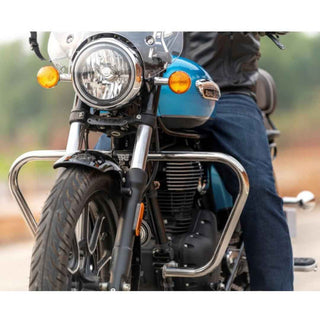 Royal Piston Trapezium Leg Guard: Heavy Duty, Stylish Crash Guard, Engine Protection. Compatible with Royal Classic Reborn & Meteor 350 (Chrome)!