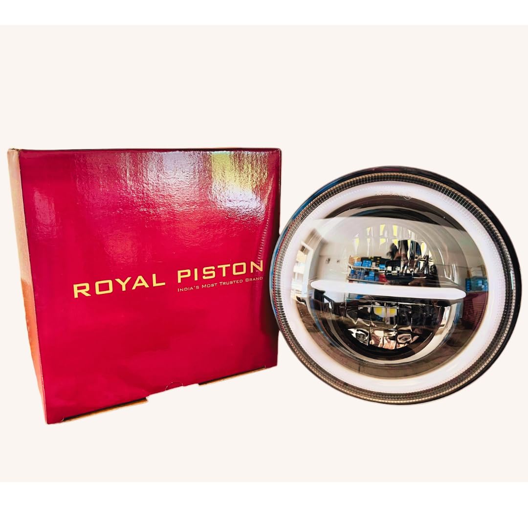 Royal Piston 110W LED Headlight | Minus Ring, 6 Months Warranty High/Low Beam, DRL, Amber | CREE/Osram | Compatible with Royal Enfield, Thar, Gypsy