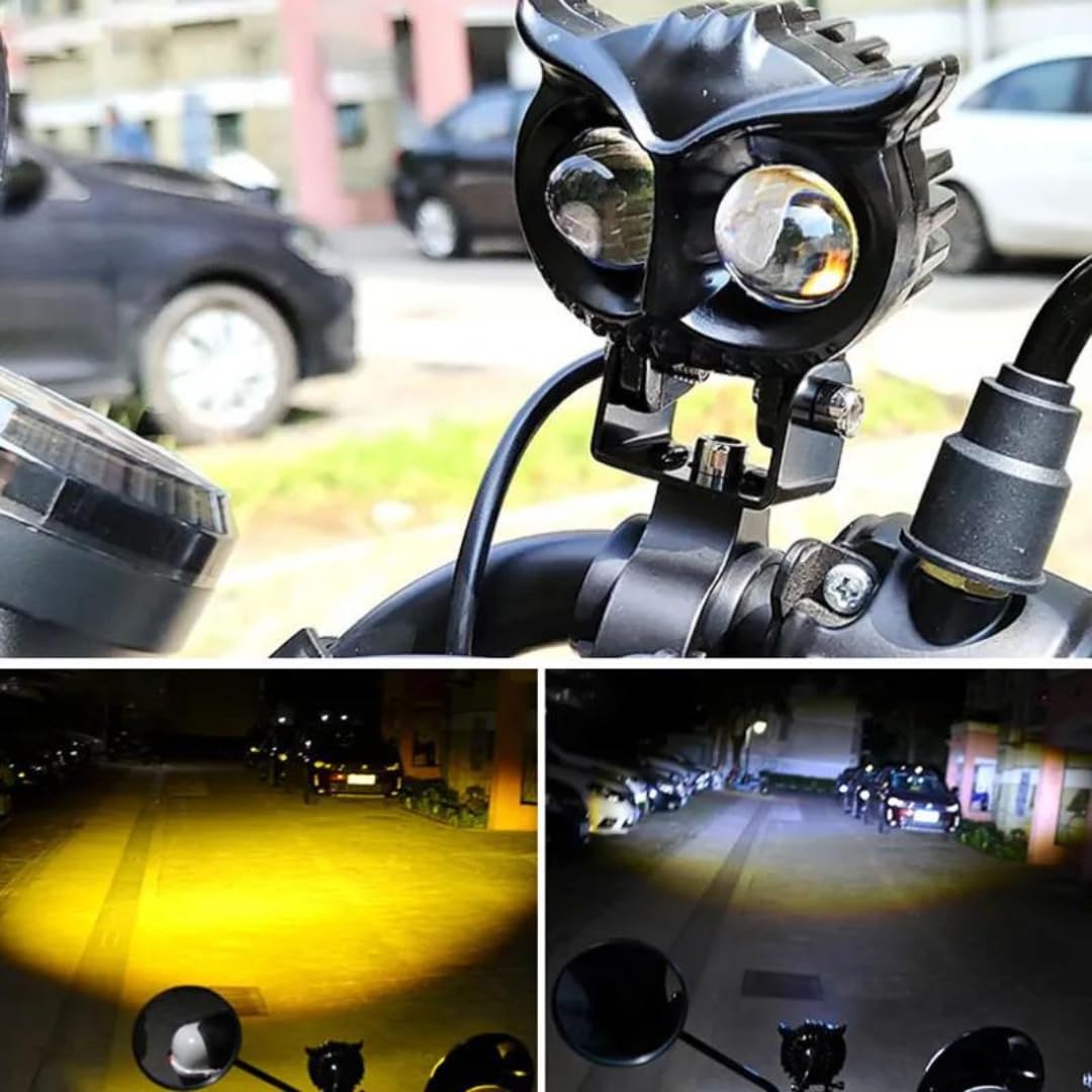 Royal Piston™ HJG Owl Flashing Fog Lights: All-in-One! 2-in-1 Spot & Flood with Original Laser Fog in Yellow & White. For Bike/Car/Thar/Jeep, 2pc