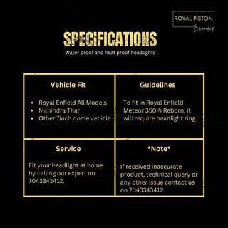 Royal Piston 110W LED Headlight - Cree/Osram, DRL, High/Low Beam - Fits Royal Enfield, Jeep, Thar + 6 Month Warranty