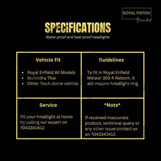 Royal Piston HJG Minus With Ring Headlight 110W: Latest 2023 CREE/Osram LED, High/Low Beam, DRL, Cool Amber Light. For Jeep/Thar (Pack of 2)
