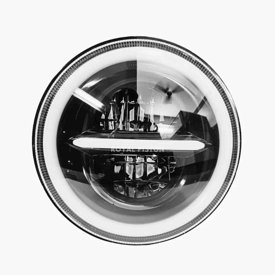 Royal Piston HJG Minus With Ring Headlight 110W: Latest 2023 CREE/Osram LED, High/Low Beam, DRL, Cool Amber Light For Royal Enfield/Jeep/Thar