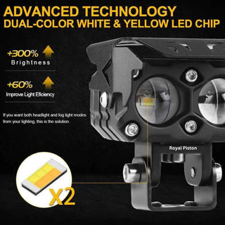 Royal Piston LED Fog Light For Bike | 4 LED Chip Yellow , white and Red Colour Auxiliary Lamp | With 6 Months Warranty & Switch | Waterproof Fog Lamp for Bike/Car/SUV