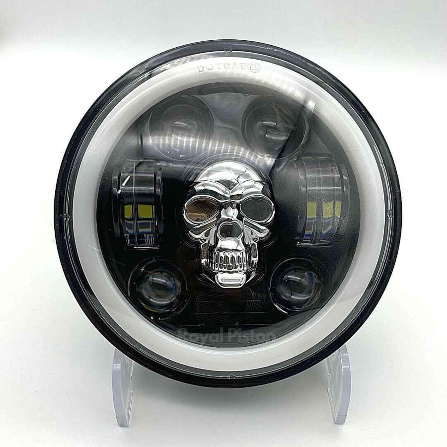 Royal Piston 5.75" Skull LED Headlight (12V Smart) for Bajaj Avenger, RX-100, RX135, Harley Davidson - Royal Piston